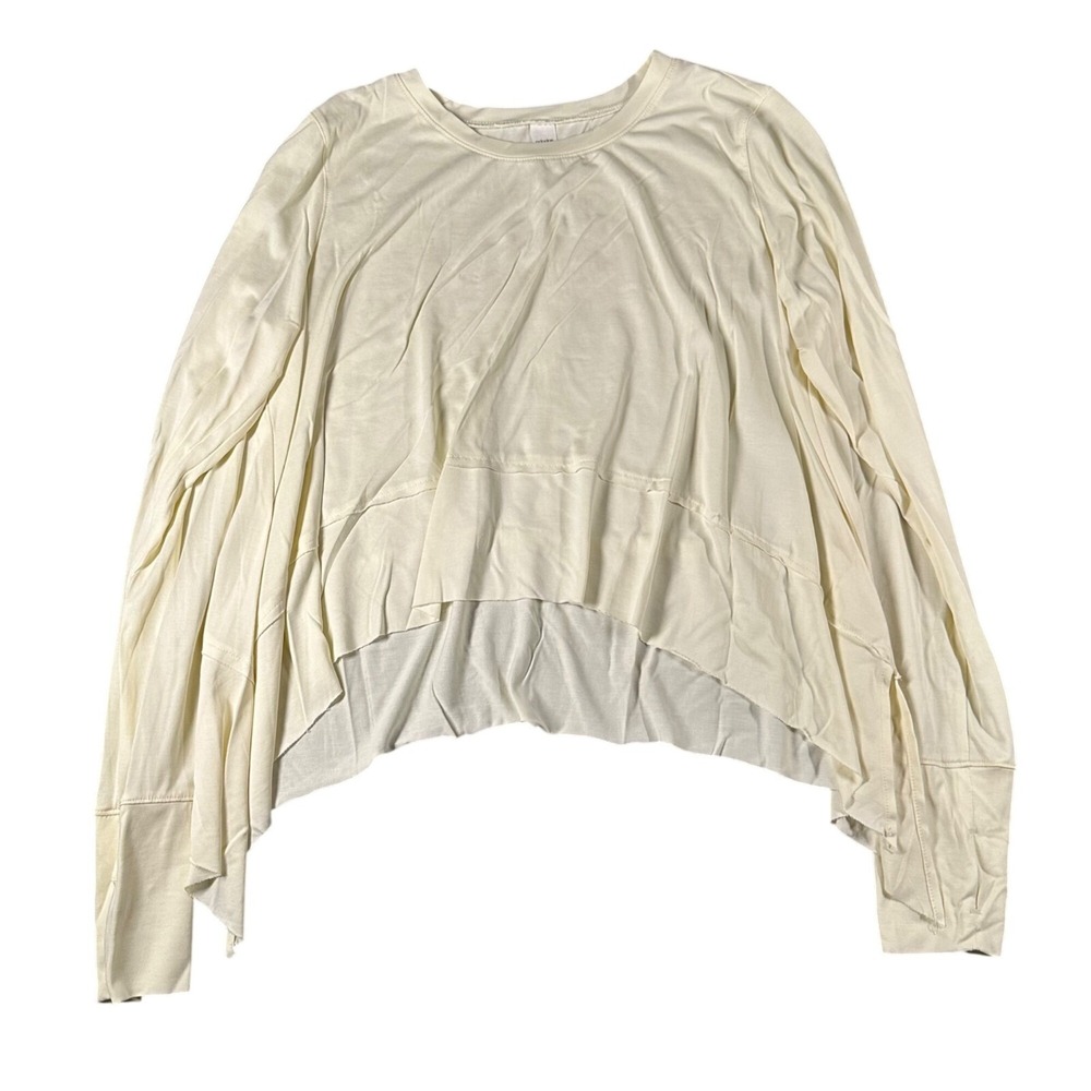 Ododos Long Sleeve Shirt Womens L Asymmetrical Hem Cream Soft Modal Polyester